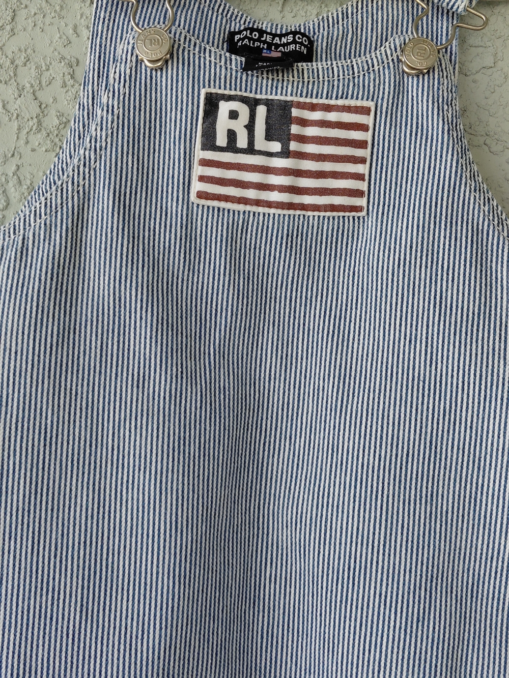 Vintage Polo Jeans Co Ralph Lauren Toddler Overalls 4T Striped RL Flag Patch - Picture 10 of 12